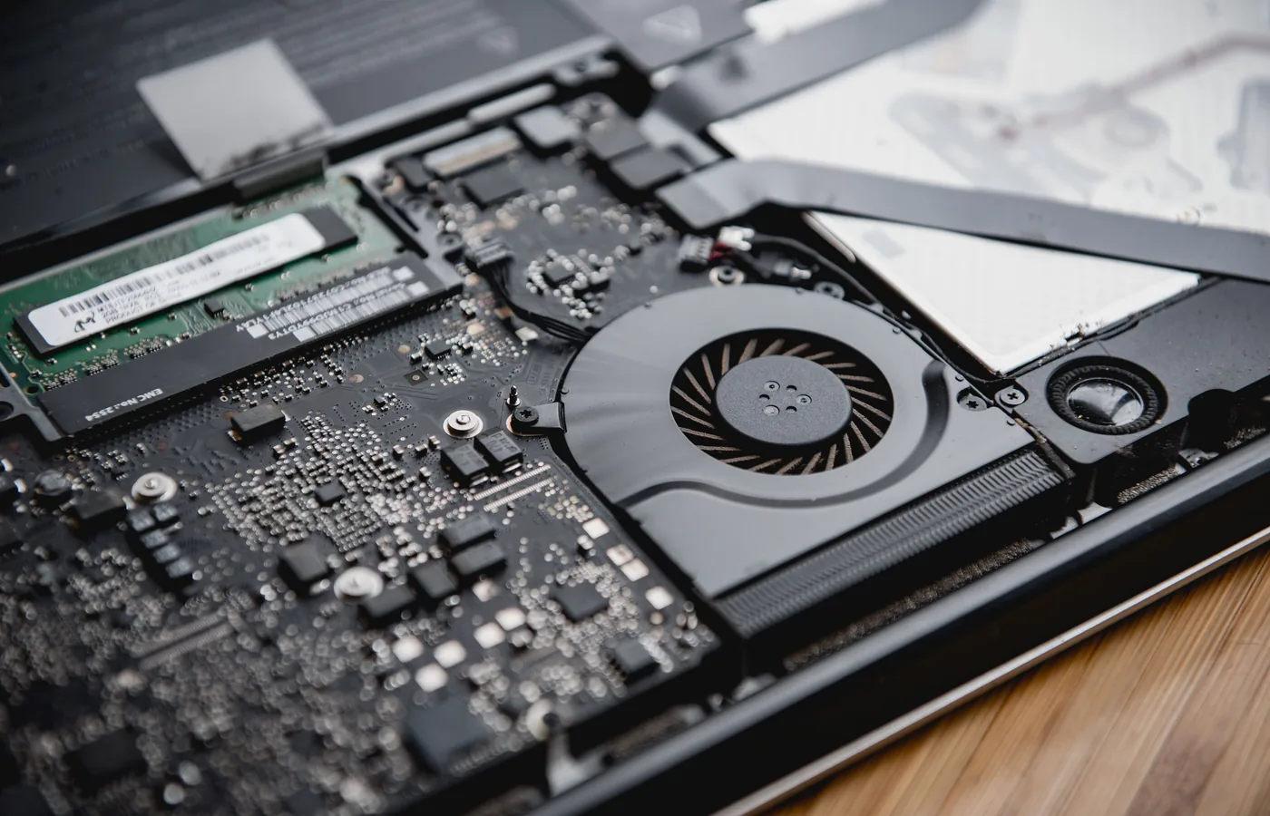 Open laptop hardware prepared for technical maintenance