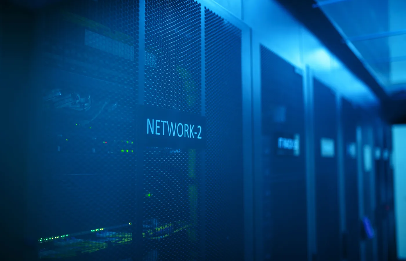 Modern server room with secure network infrastructure